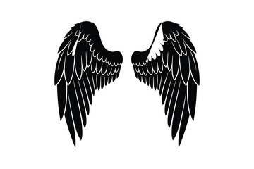 Obraz premium Black Angel Wings Silhouette Illustration on White Background