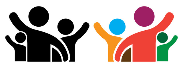 Family greeting with hand up icon vector illustration. PNG. Editable stroke. People icon. © Newton