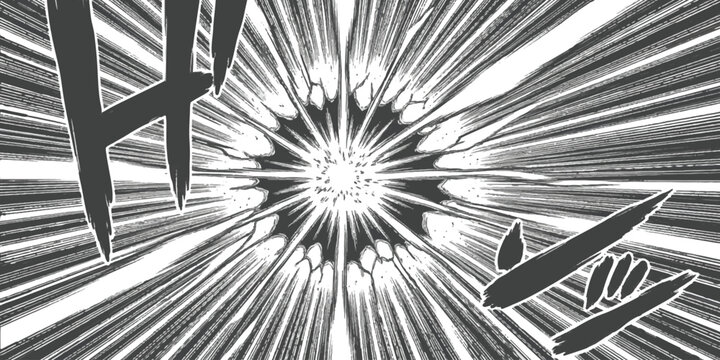 Black and white manga style speed lines with japanese sound effects for comic book action