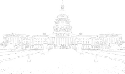 Obraz premium Line drawing of the US Capitol Building in Washington DC American government architecture