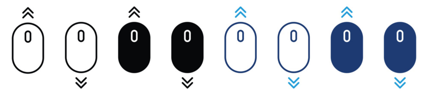 Computer mouse scroll up and down icons set. Mouse wheel navigation symbols. Vertical scrolling direction symbol. Vector illustration and transparent png