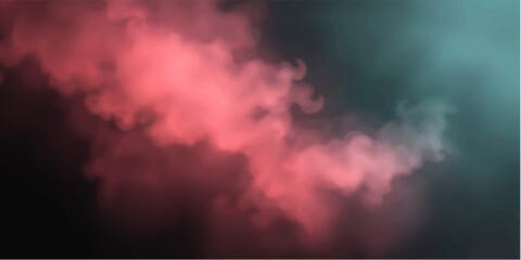 Wisps of vibrant red and ethereal turquoise smoke drift and swirl, creating a captivating abstract blend of color and form against a dark, moody backdrop. © ZINGGALALA HOHO