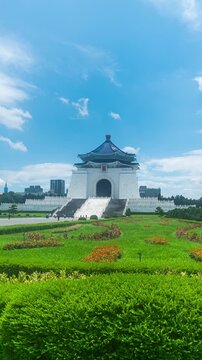 Time lapse of Chiang Kai Shek Memorial Hall in Taipei, Taiwan. Vertical.