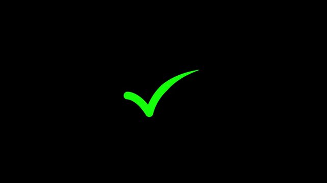 Green check mark on transparent approval, template, signs, accept, isolated, modern, positive, 4k video.