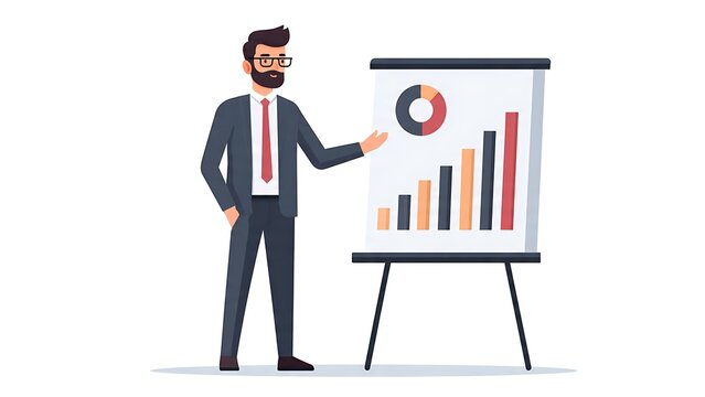 Businessman analyzing financial charts and bar graph data.
