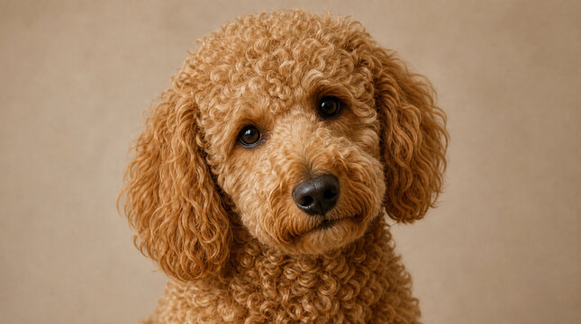 Portrait of a Cute Goldendoodle Puppy with Tilted Head