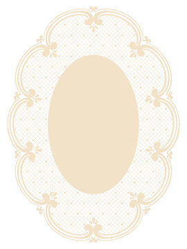 Vintage ornate floral lace oval frame illustration. Classic antique embroidery crochet border. Elegant Victorian style doily clipart with polka dot pattern, mesh, squiggle shapes for cottagecore cards