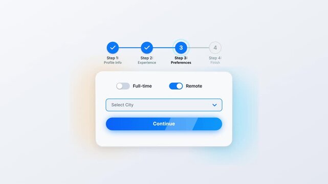 Animated app onboarding process with form