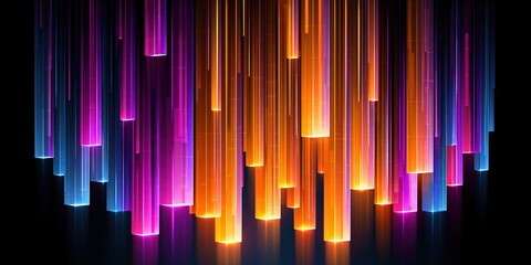Fototapeta premium Colorful abstract light pillars on black surface