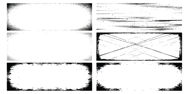 Set of six rectangular distressed grunge borders and frames for design projects