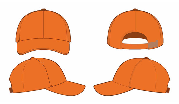 Orange Baseball Cap Mockup Vector Set Front Back and Side Views