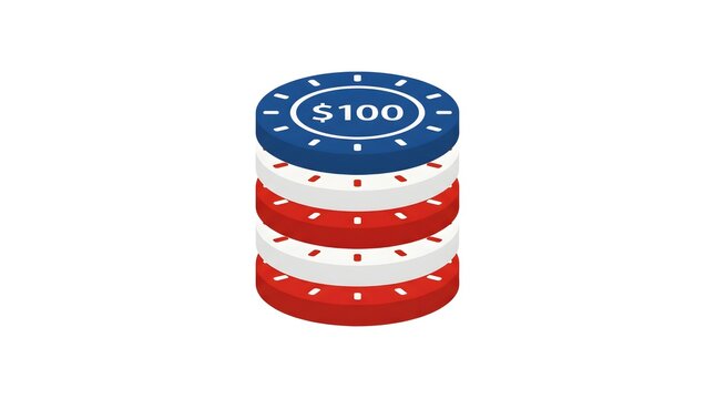Stack of Casino Chips with 100 Dollar Value Gambling Icon Isolated on White Background