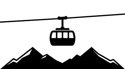 Black cable car gondola silhouette over mountain peak landscape © matahari