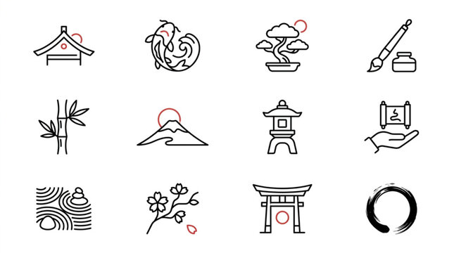 Collection of Japanese Culture Icons and Symbols.