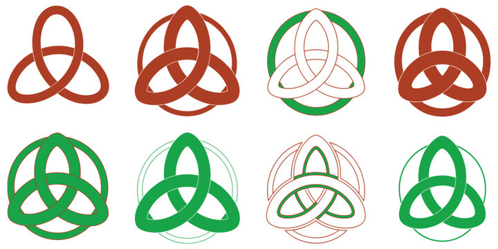 Celtic triquetra icon collection with sacred trinity knot symbols, ancient heritage ornaments and decorative cultural emblems.