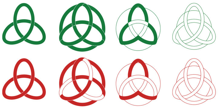 Celtic triquetra icon collection with sacred trinity knot symbols, ancient heritage ornaments and decorative cultural emblems.