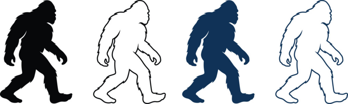 bigfoot silhouette outline icon in black and blue vector style for creative designs