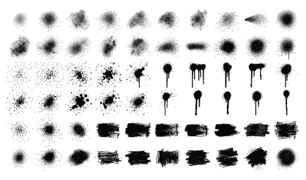 Collection of various black ink splatters and brush strokes