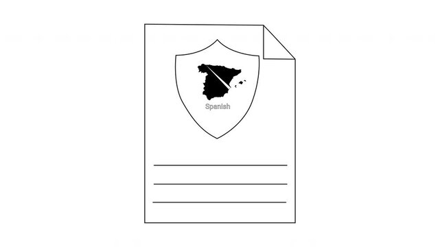 Document with Spanish Map and Shield Icon Vector Graphic.