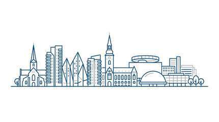 Fototapeta premium Modern City Skyline Outline Illustration with Geometric Buildings and Landmark Architecture