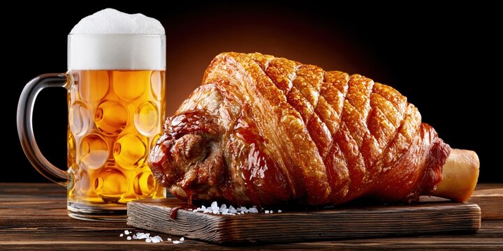 Hearty roasted pork knuckle paired with refreshing beer