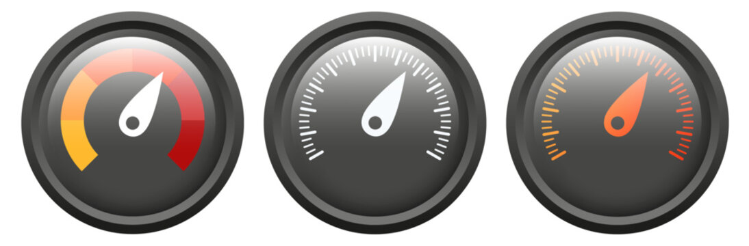 Speedometer 3d icon set. Vector 3D icons set isolated on white background.