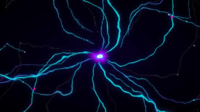 Abstract bioluminescent neural network tendrils brain tech