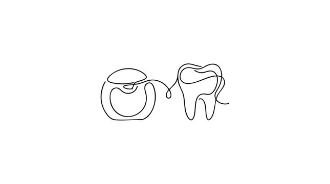 Dental Floss and Tooth Continuous Line Drawing.