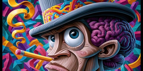 Fototapeta premium Whimsical genius illustration blending art science and imagination