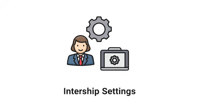 Illustration of internship settings with a professional office theme.