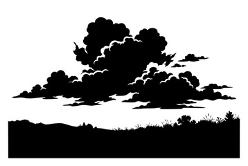 Obraz premium black and white silhouette of clouds over a grassy landscape