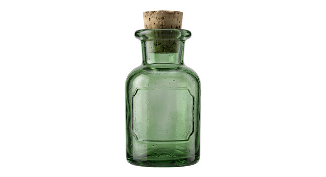 Vintage green glass vial bottle with cork stopper