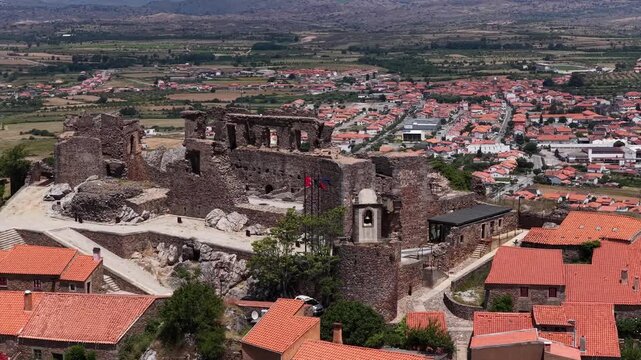 Aerial shot of Historic Castelo Rodrigo Fortress Near Portuguese Village 