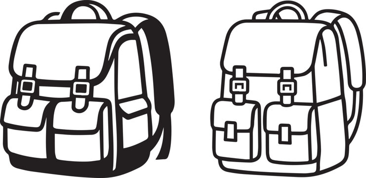 Two classic backpacks with multiple compartments and straps Vector