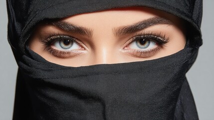 Naklejka premium Mysterious gaze hidden behind cultural fabric