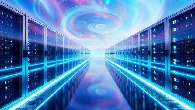 server room with glowing data racks