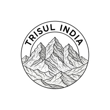 Trisul India Mountain Range Emblem - Hand-Drawn Illustration