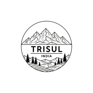 Trisul India Mountain Landscape Logo Badge Emblem Vector Line Art