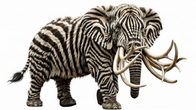 Wooly elephant with branched ivory tusks
