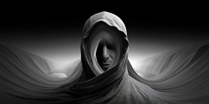 Ethereal shrouded face in flowing cloth