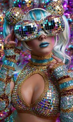 Fototapeta premium Disco queen radiates glamour with reflective accessories