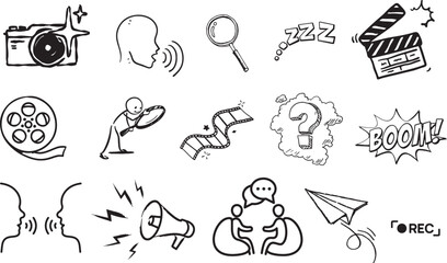 A collection of hand drawn doodle icons representing media and communication  © Jayed Mia