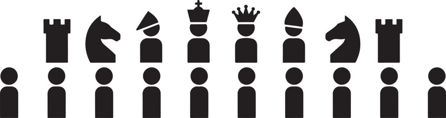 Stick figure or pictogram chess sets are a minimalist and modern take on the classic game of chess. black icon solid vector © mst