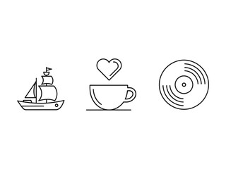 Minimalist Sailing Ship Coffee and Vinyl Icon Set © JK