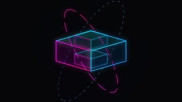 Abstract cyberpunk neon matrix data cube cyber tech