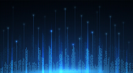 Smart city digital background. Building Technology, Futuristic City Architecture, Blue Skyline, Connection concept, Urban Industry, Tech Construction, Information Data, Infrastructure concept. © BrixStudioIN