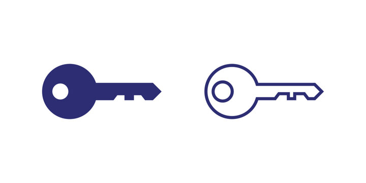 Blue key icon vector illustration in horizontal position isolated on white background.