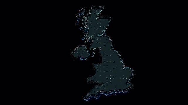 Abstract Glowing Outline Map of the United Kingdom.