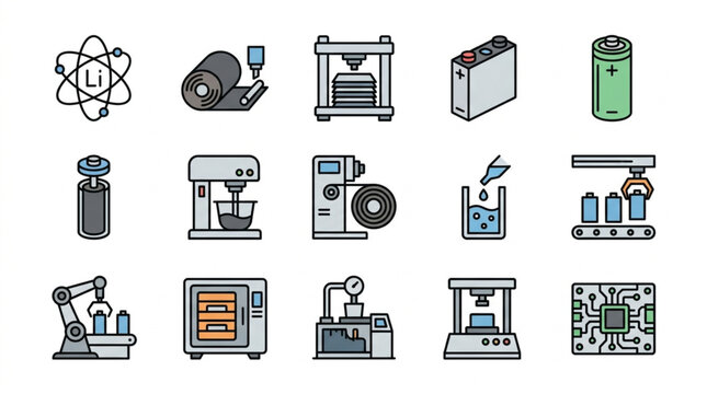Collection of Industrial Manufacturing and Technology Icons.