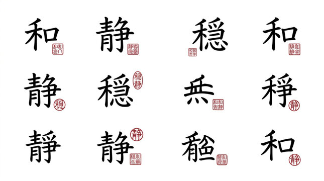 Japanese Kanji Characters for Peace Harmony and Serenity.